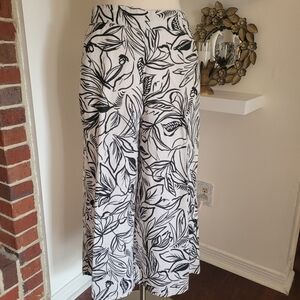 Christian Siriano Linen Floral Black and White Women's Pants